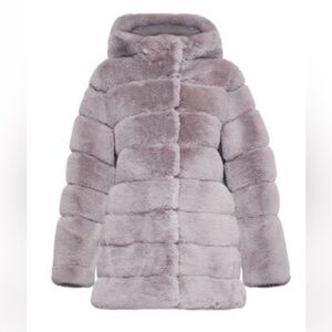 BCBG Felicia Faux Fur Hooded Coat SUPER SOFT
purple pink grey